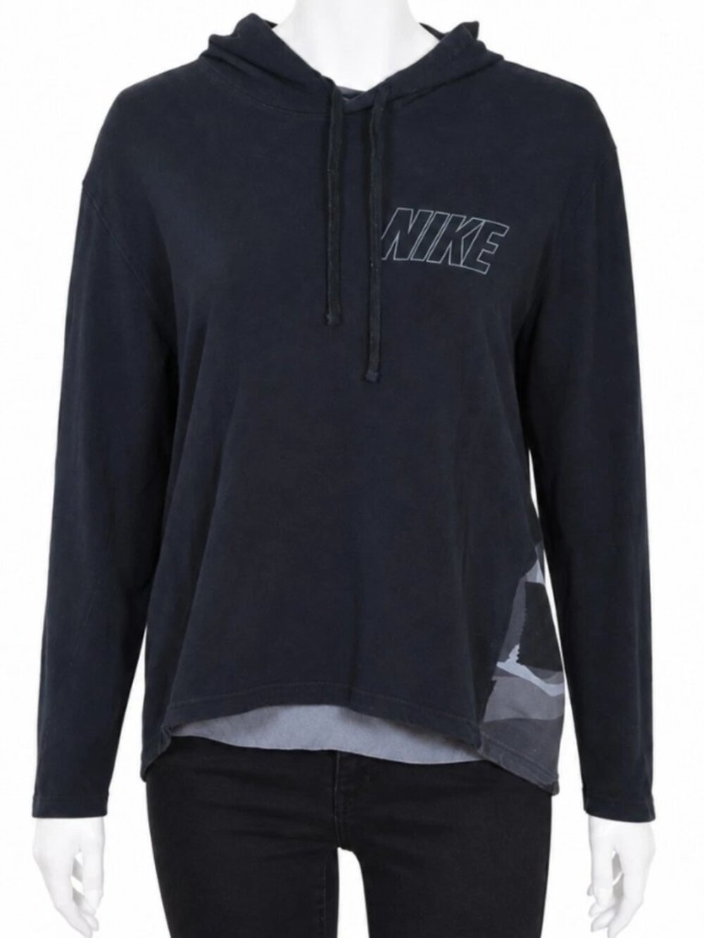 Nike Women's Large Hoodie Black Gray Camo Cotton Pullover Lightweight Sweatshirt - Picture 1 of 9